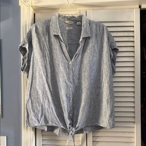 Weatherproof Blue Button-Down Tie-Hem Linen Shirt